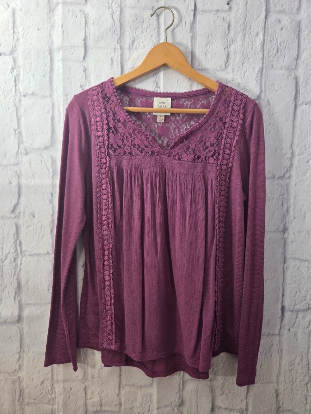 Knox Rose Large Burgundy Boho Lace Longsleeve Spring Casual Blouse
